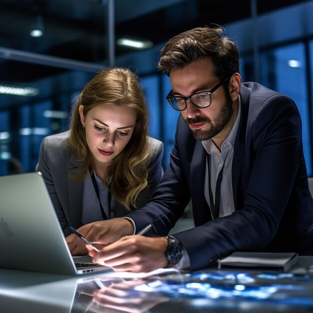 Foto foto de un grupo de personas elaborando un plan de negocios en una oficina.