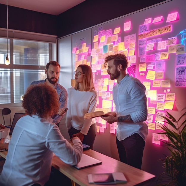 Foto de un grupo de personas elaborando un plan de negocios en una oficina.