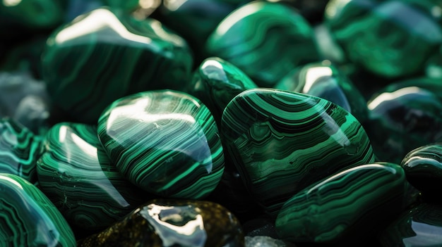 Foto una foto de un grupo de piedras de malaquita verde esmeralda luz natural del día