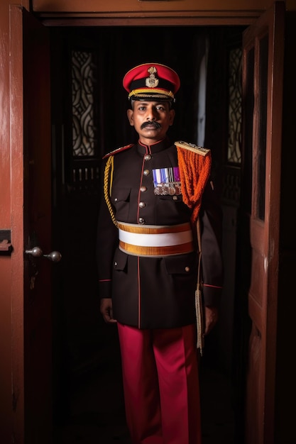 Foto de un guardia de la corte indio parado en la puerta