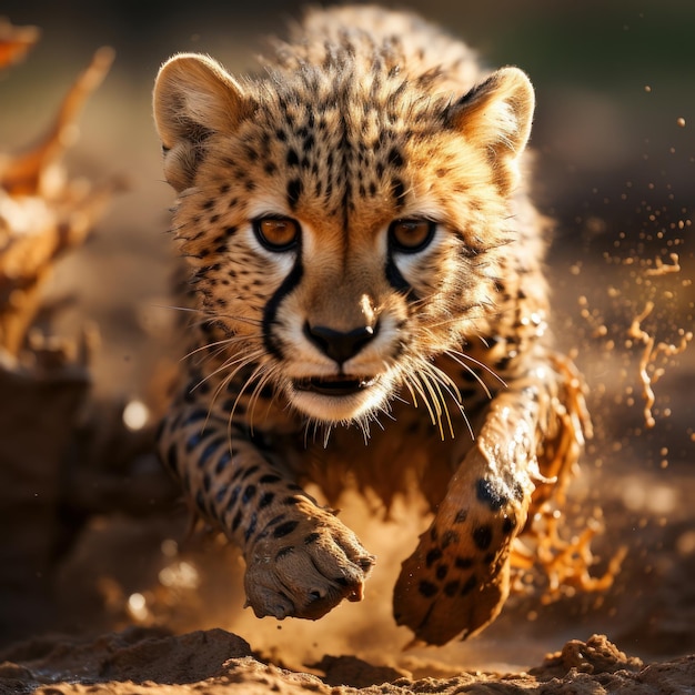 Foto de un guepardo feroz y decidido ejecutando IA generativa