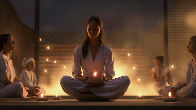 Una foto del guía de meditación de un spa facilitando una sesión.