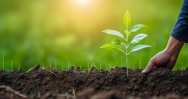 Foto haciendo rsc plantando árboles concepto de rsc y negocio plantando retoños de árboles generat ai