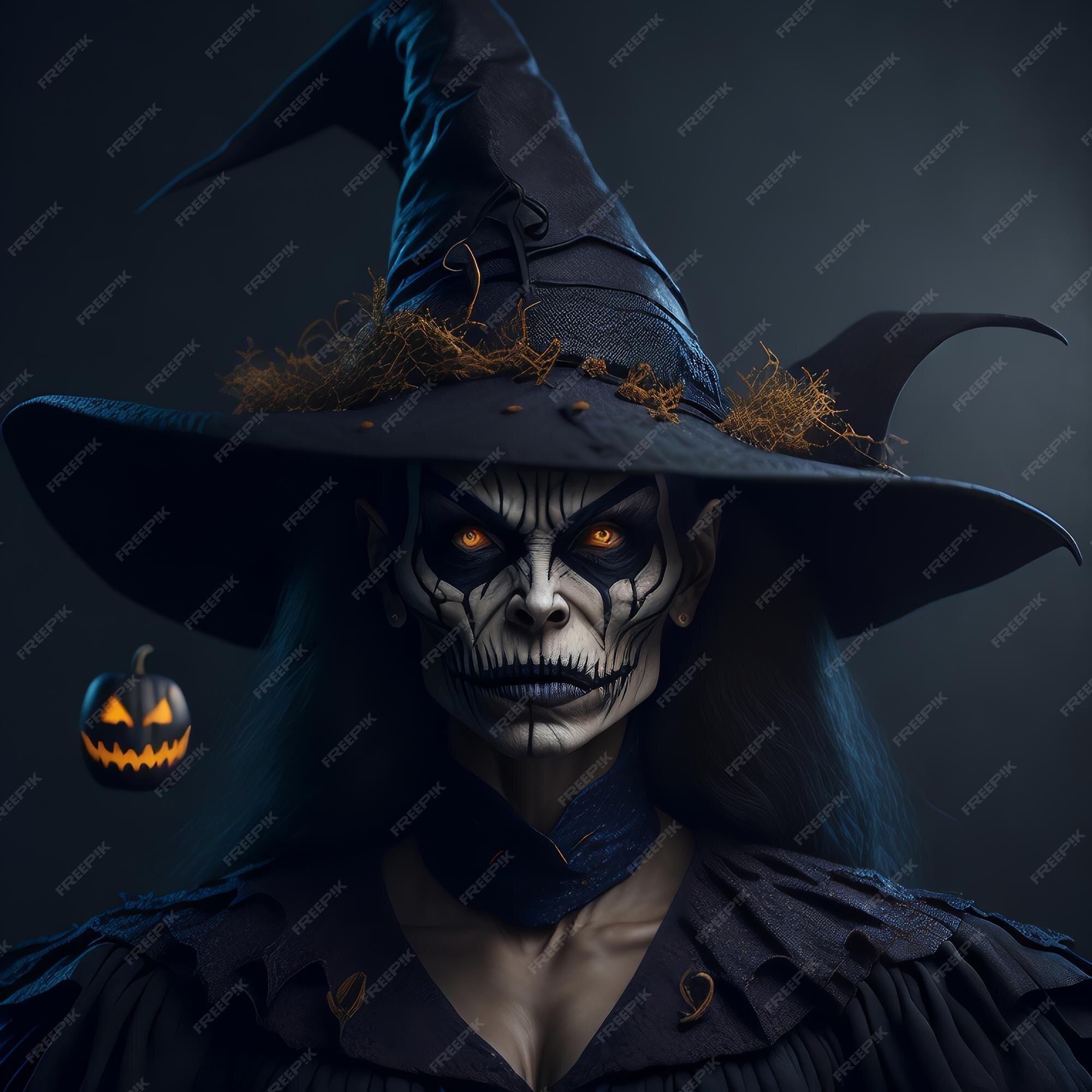 Bruxa De Halloween Assustadora Com Olhos Brilhantes Foto de Stock - Imagem  de queda, halloween: 160917756