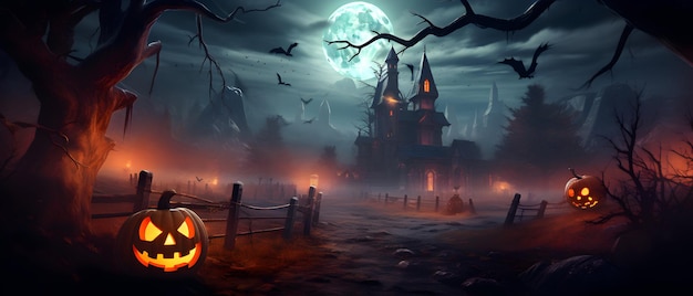 Foto-Halloween-Hintergrundbild, Halloween-Tag-Hintergrund mit bösen Kürbissen, generative KI