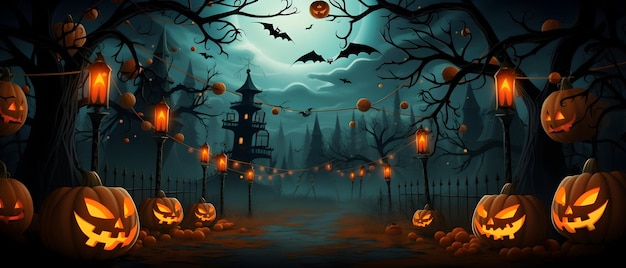 Foto-Halloween-Hintergrundbild, Halloween-Tag-Hintergrund mit bösen Kürbissen, generative KI