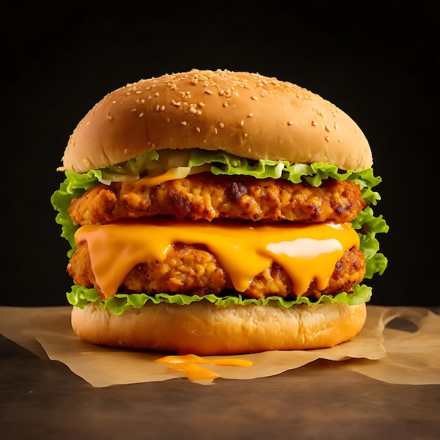 foto hamburguesa doble grande con queso cheddar y chuleta de pollo