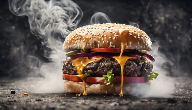 Foto de una hamburguesa con fondo ahumado