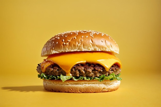foto de la hamburguesa en fondo amarillo