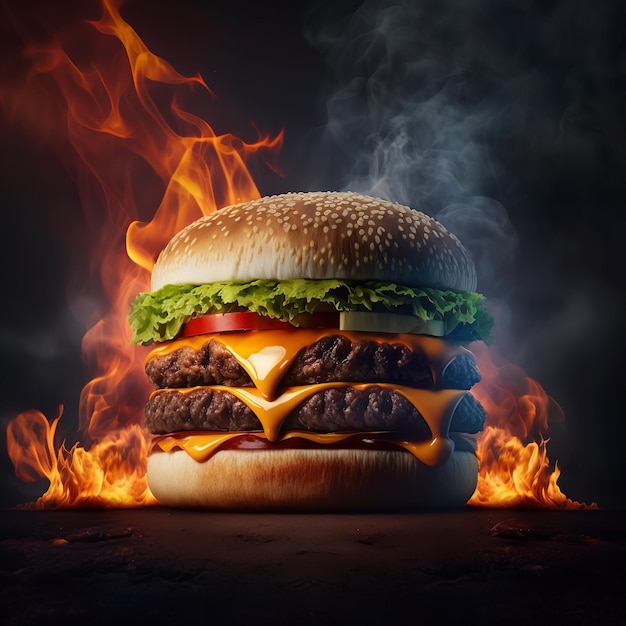 Foto de hamburguesa a la parrilla de vista frontal
