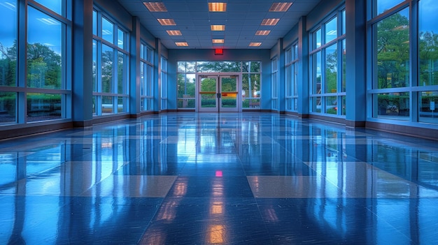 Foto HDR de una sala del hospital al amanecer vacía y pacífica luz fresca de la mañana