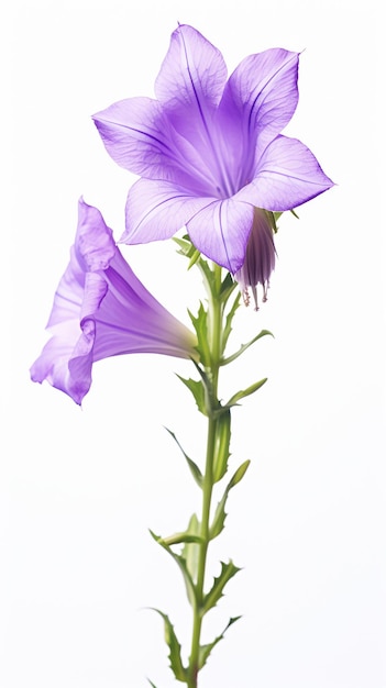 Foto de la hermosa Bellflower aislada sobre un fondo blanco