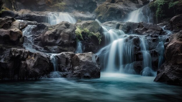 Foto hermosa cascada rocosa pacífica