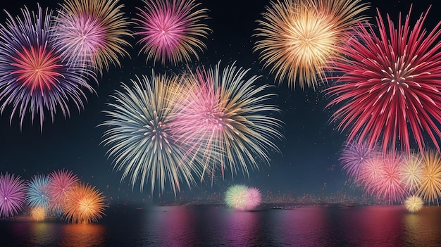 Foto de una hermosa celebración de fuegos artificiales de Nochevieja con un fondo abstracto borroso