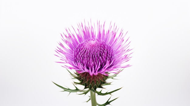 Foto de una hermosa flor de cardo aislada sobre un fondo blanco