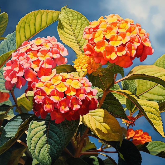 Foto de la hermosa flor de Lantana aislada sobre un fondo negro