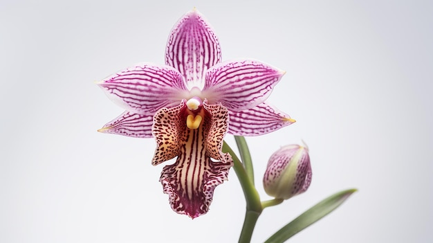 Foto de la hermosa flor de la orquídea mono aislada sobre un fondo blanco