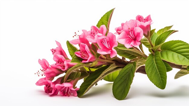 Foto de la hermosa flor de Weigela aislada sobre un fondo blanco