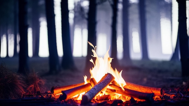 foto hermosa fogata cerca del camping de invierno