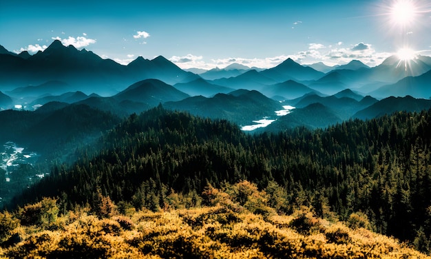 Foto hermosa foto de colinas cubiertas de hierba cerca de las montañas