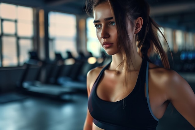 Foto de una hermosa instructora de fitness femenina con IA generativa