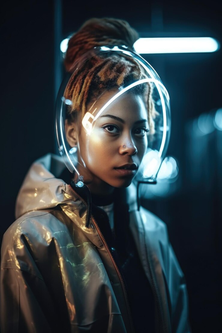 Foto de una hermosa joven en estilo futurista.