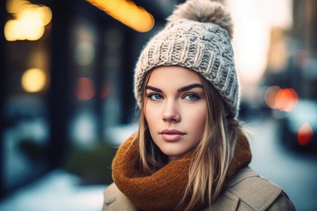 Foto de una hermosa joven vestida con ropa informal de invierno