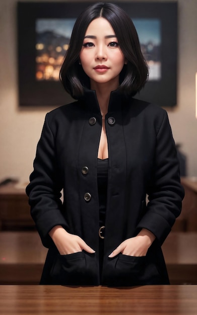 Foto de hermosa mujer asiática en chaqueta IA generativa