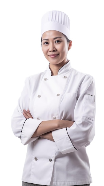 Foto de hermosa mujer chef con cara de sonrisa generativa ai