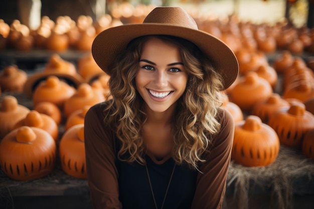 Foto de hermosa mujer sensual con sombrero marrón