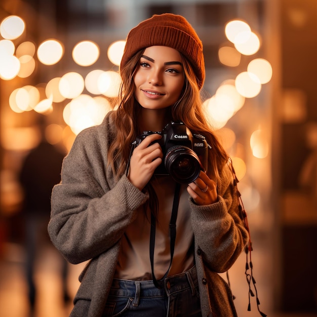 foto de una hermosa mujer sosteniendo una cámara día mundial de la fotografía