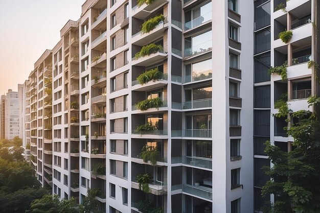 Foto una hermosa vista de un edificio residencial desde la ventana