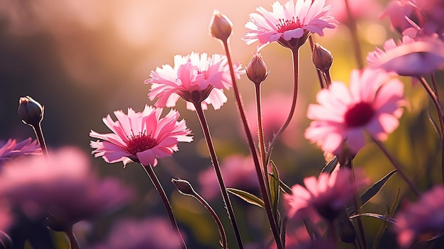 Foto de hermosas flores naturales con fondo de pantalla de sol