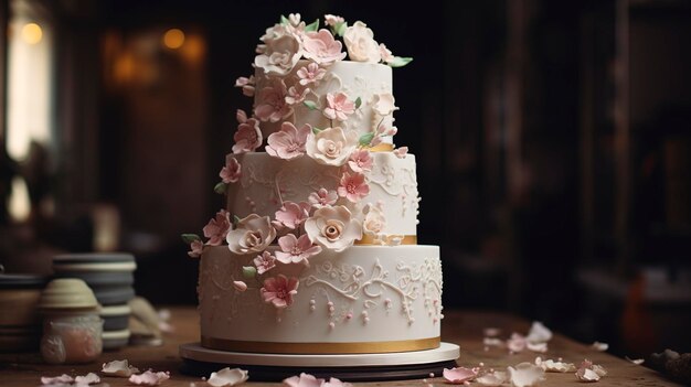 Una foto de un hermoso pastel de boda