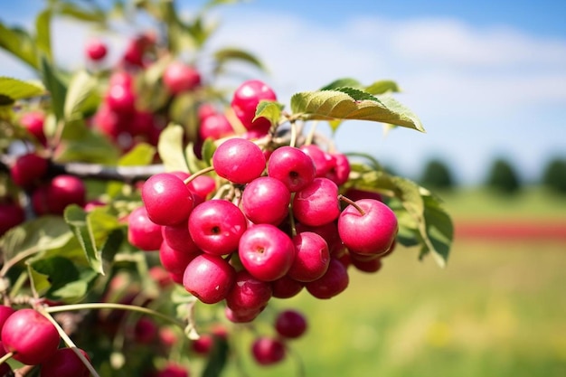 una foto de hermosos cerezos con cerezas en el huerto