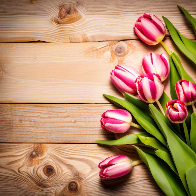foto hermosos tulipanes blancos y rosas sobre fondo blanco de madera