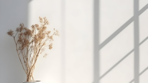 Foto de hierba de pampas neutral en jarrón con fondo de pared blanco Abstracto Concepto de decoración floral para el hogar