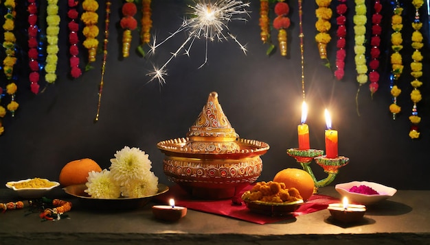 Foto-Hintergrund des indischen Diwali-Festes mit Puja, generiert von KI