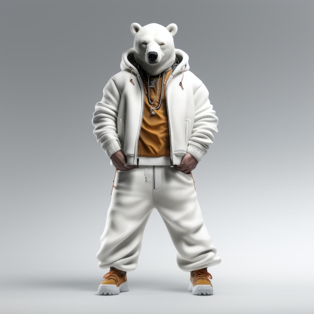 Foto de hip hop de oso polar 3d cuerpo completo blanco oscuro y ámbar