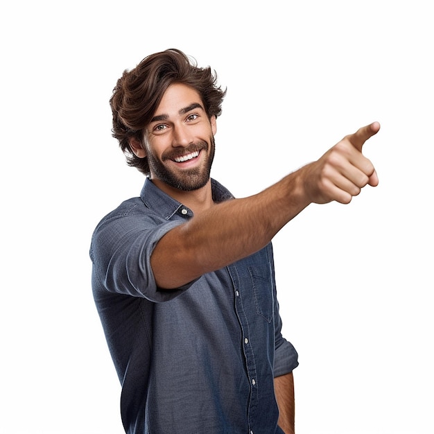 Foto foto hiperrealista fotorrealista de um homem mostrando algo de fundo branco