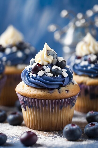 Foto hoch ansehen leckeres Cupcake mit Waldfrucht und Sahne