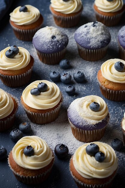 Foto hoch ansehen leckeres Cupcake mit Waldfrucht und Sahne