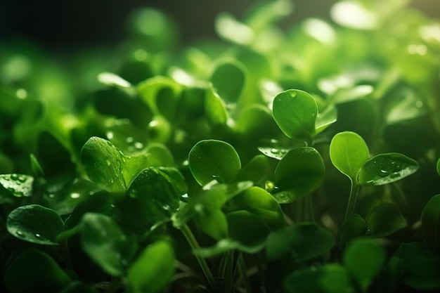 Una foto de hoja verde de berro con enfoque suave en la naturaleza