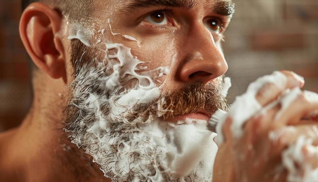 Foto de un hombre afeitando su barba