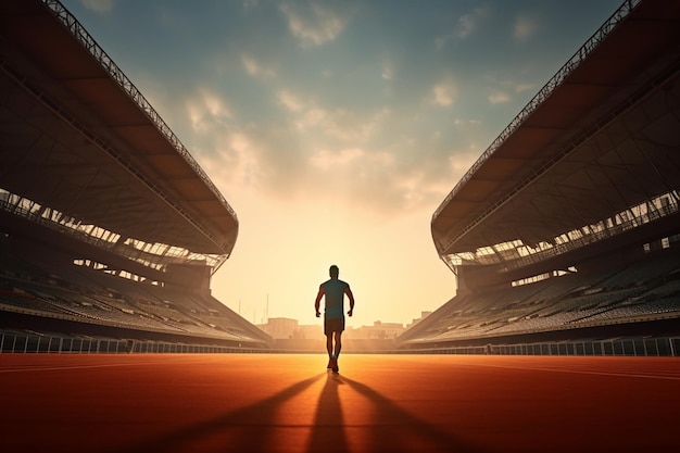 foto hombre atleta corriendo en el estadio por la mañana