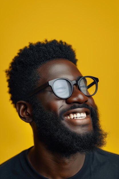 Una foto de un hombre con barba y gafas sonriendo perfecto para agregar un toque amistoso y accesible a sus proyectos