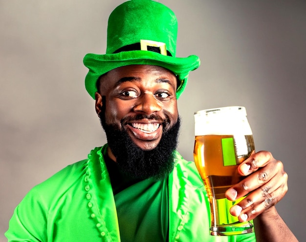 foto hombre barbudo feliz sostiene un disfraz verde cerveza en la celebración del día de san patricio