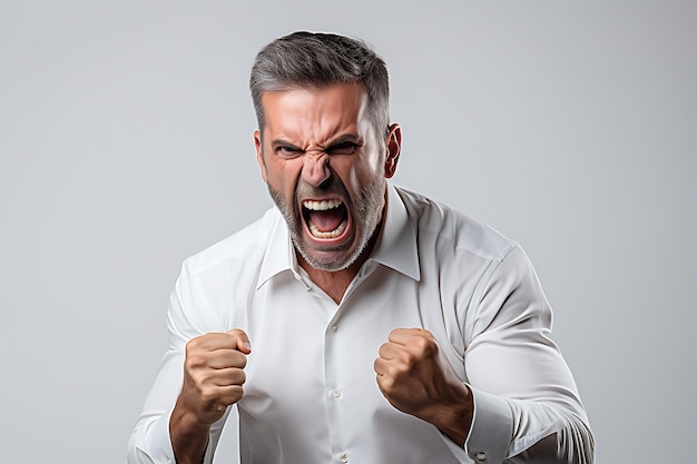 Foto foto de un hombre enojado con fondo blanco de estudio