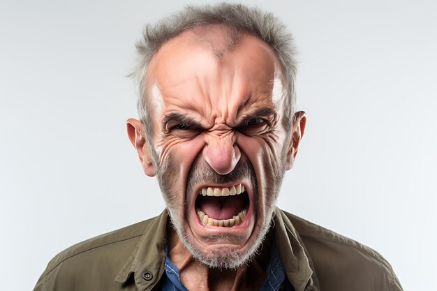 Foto foto de un hombre enojado con fondo blanco de estudio