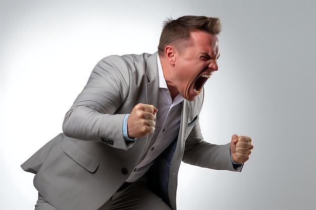 Foto de un hombre enojado con fondo blanco de estudio